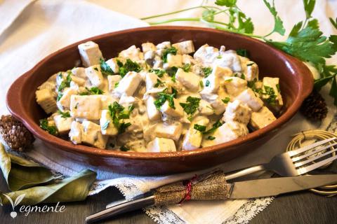 receita tofu com molho de cogumelos vegan